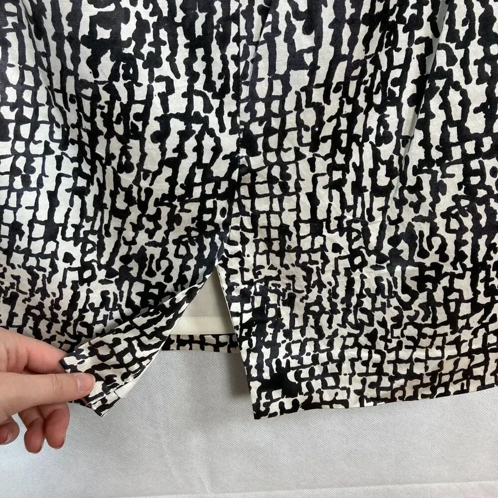 Ann Taylor‎ Skirt Womens Sz 8 Black White Animal Print Cotton Silk Stretch Lined